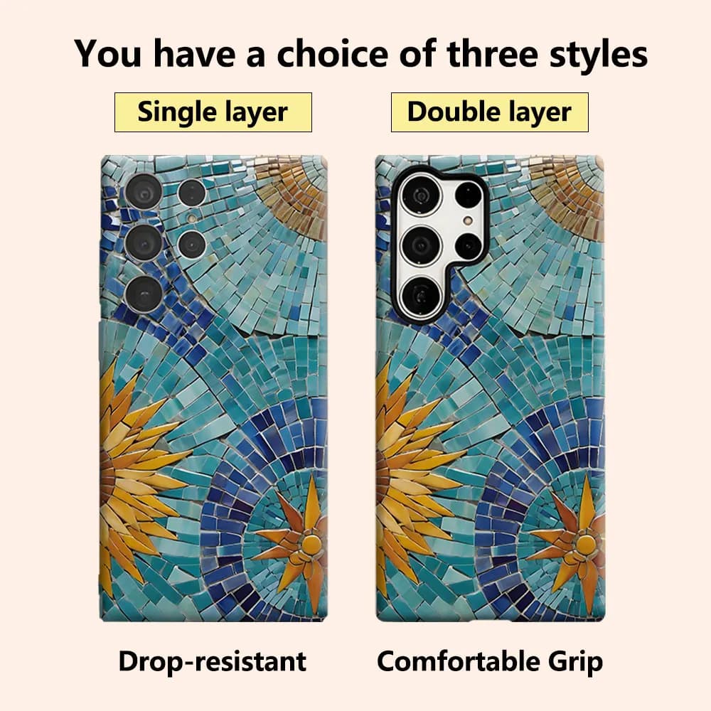 Sun Mosaic Tile Luxury Fashion Full Lens Protective Case for Samsung Galaxy S26 S25 S24 A56 A36 Plus Ultra