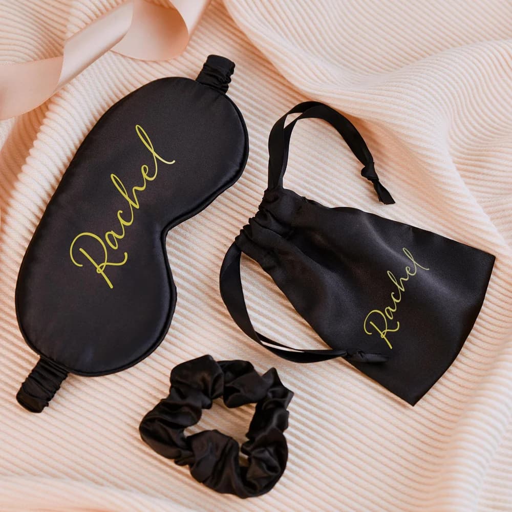 Custom eye mask for sleep, gifts for bridesmaid, a set of mask for eyes, bag and elastic for hair, gift for bachelorette, wedding favor