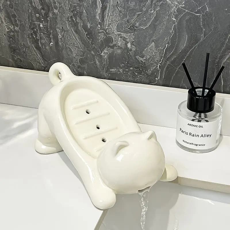 Simpatico gatto scarico portasapone contenitore in plastica liscia portasapone da toilette vassoio accessori per il bagno strumenti per il bagno decorazioni per la casa