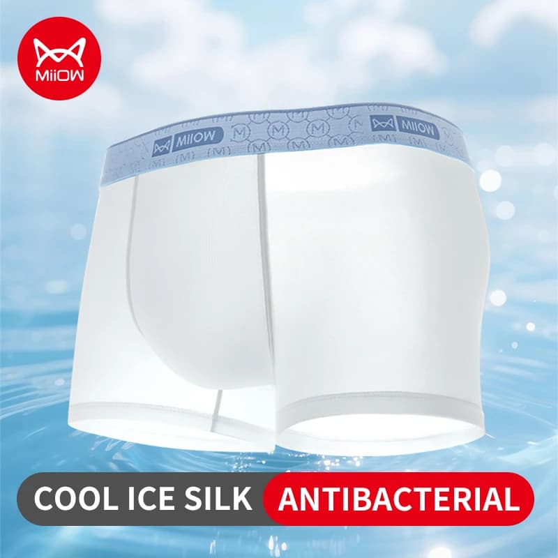 MiiOW 3Pcs Ice Silk Men Underwear Boxers 10A Antibacterial Crotch Men's Panties Breathable Silky Man Underpants Mens Boxershorts