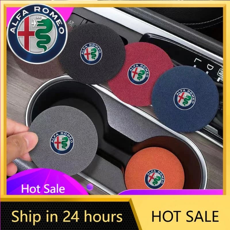 Adesivi per auto per Alfa Romeo, 2 pz, sottobicchieri in pelle scamosciata, porta bicchieri antiscivolo per Alfa Romeo Giulia Stelvio Giulietta