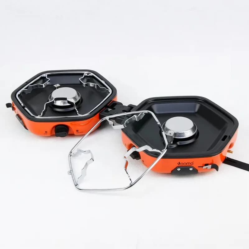 Foldable portable gas stove for double fire 2500 Watt outdoors with single camping burner, travel and barbecue
