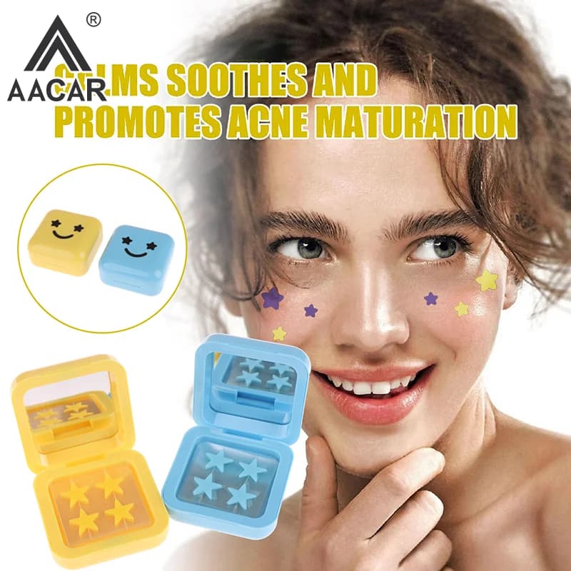 1 scatola giallo/blu acne patch sbiadimento riparazione invisibile rimozione dell'acne adesivi carino correttore strumento di trucco stile stella con scatola a specchio