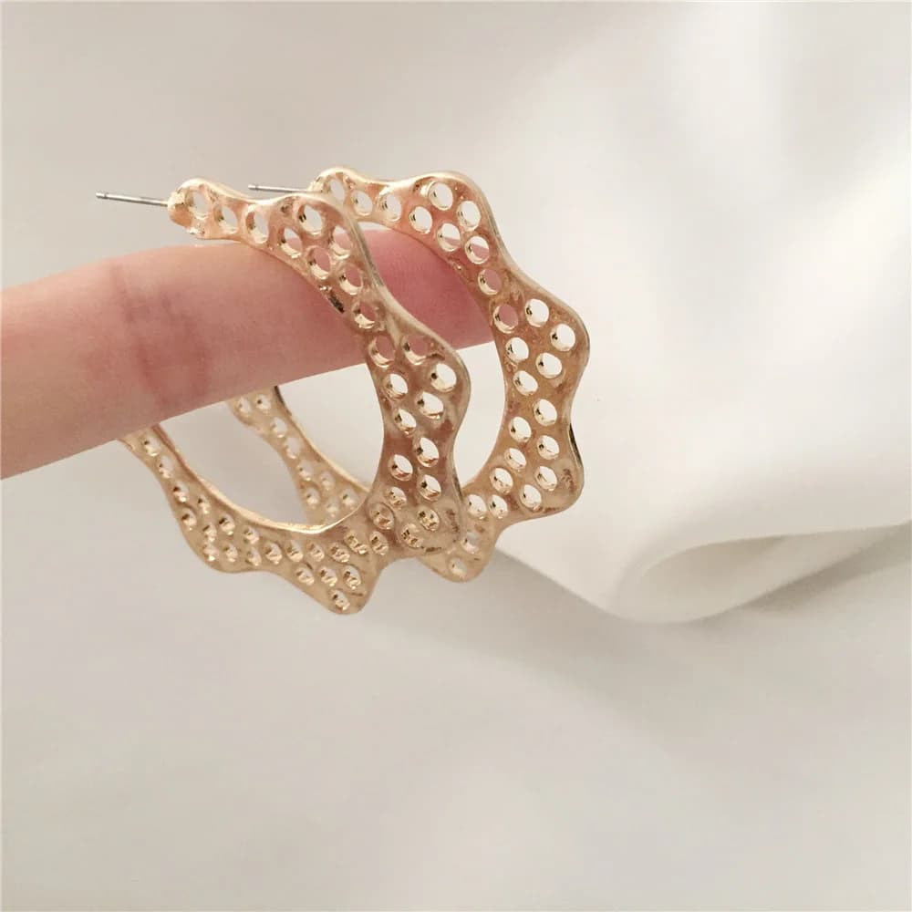 Bohemia Gold Color Plating Hollow Irregular Hoop Earrings For Women Girl Classic Daily Fashion Jewelry