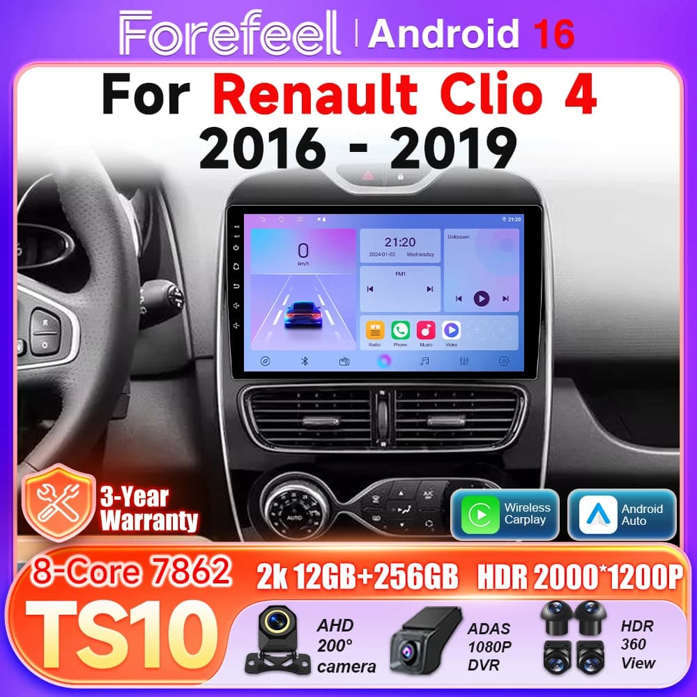 Android 16 Auto Car Radio For Renault Clio 4 BH98 KH98 2016 2017 2018 2019 Carplay 5G Wifi 2din Video Stereo Multimedia Player