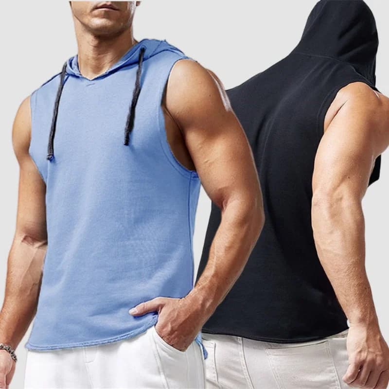 2025 Canotta sportiva da uomo estiva da basket, corsa, allenamento, con cappuccio, senza maniche, alla moda, ampia, ad asciugatura rapida