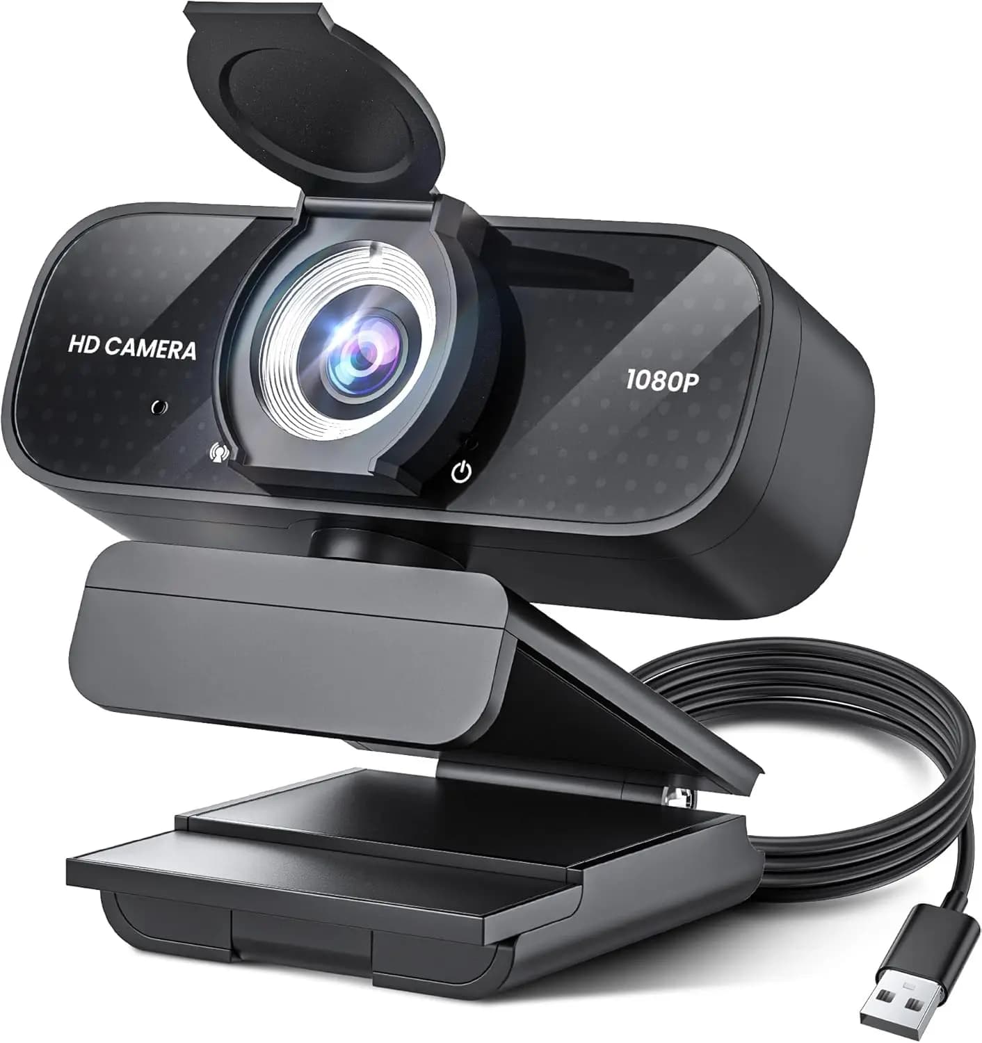 Webcam HD 1080P con Microfono a Cancellazione del Rumore, Correzione Automatica della Luce, Copertura Privacy e Lente Grandangolare per PC/Mac