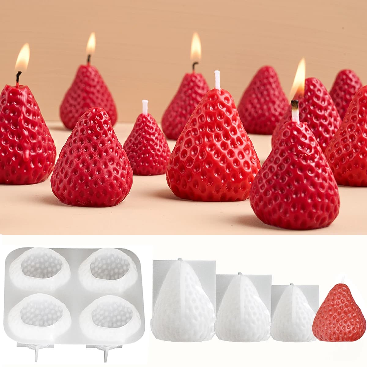 3D Strawberry Shaped Flavoured Candle Print, Fai-da-Te, Perfume and Romantic for Valentine's Day, Home Decoration, Birthday Gift