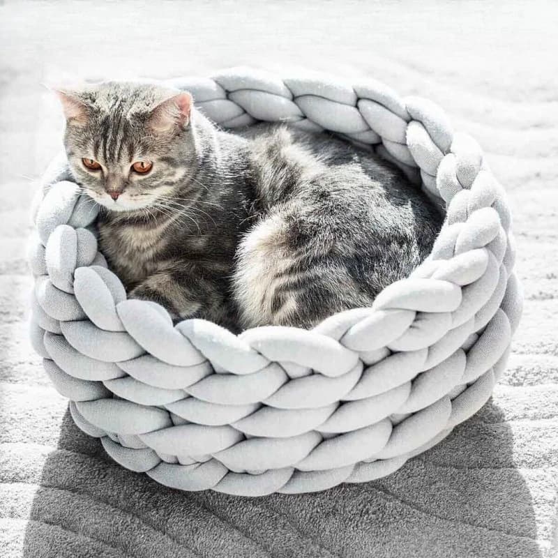 Kit artigianale per nido per animali domestici in filato grosso riempito di cotone lavabile per tutte le stagioni intrecciato a mano fai-da-te