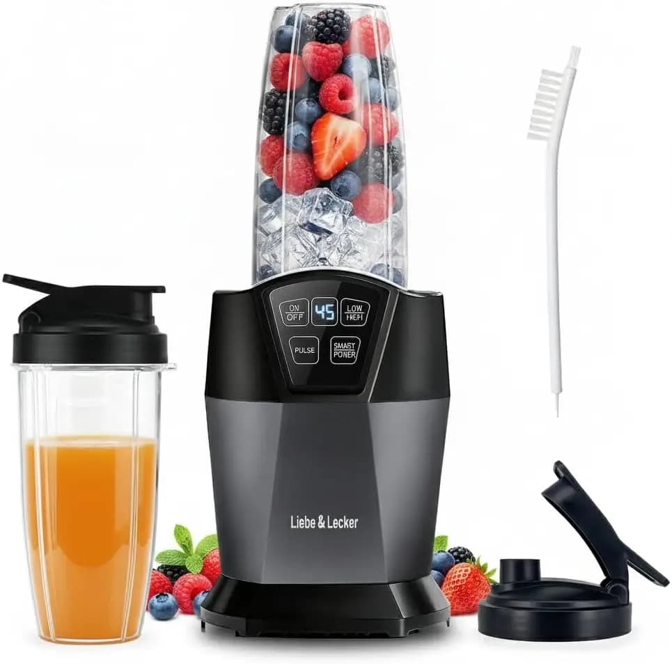 Compact 1200 Peak Watts Personal Smoothie Blender, Countertop Blender with 6-Leaf Blade, 2 Pack 28-oz To-Go Cups & Spout Lids fo