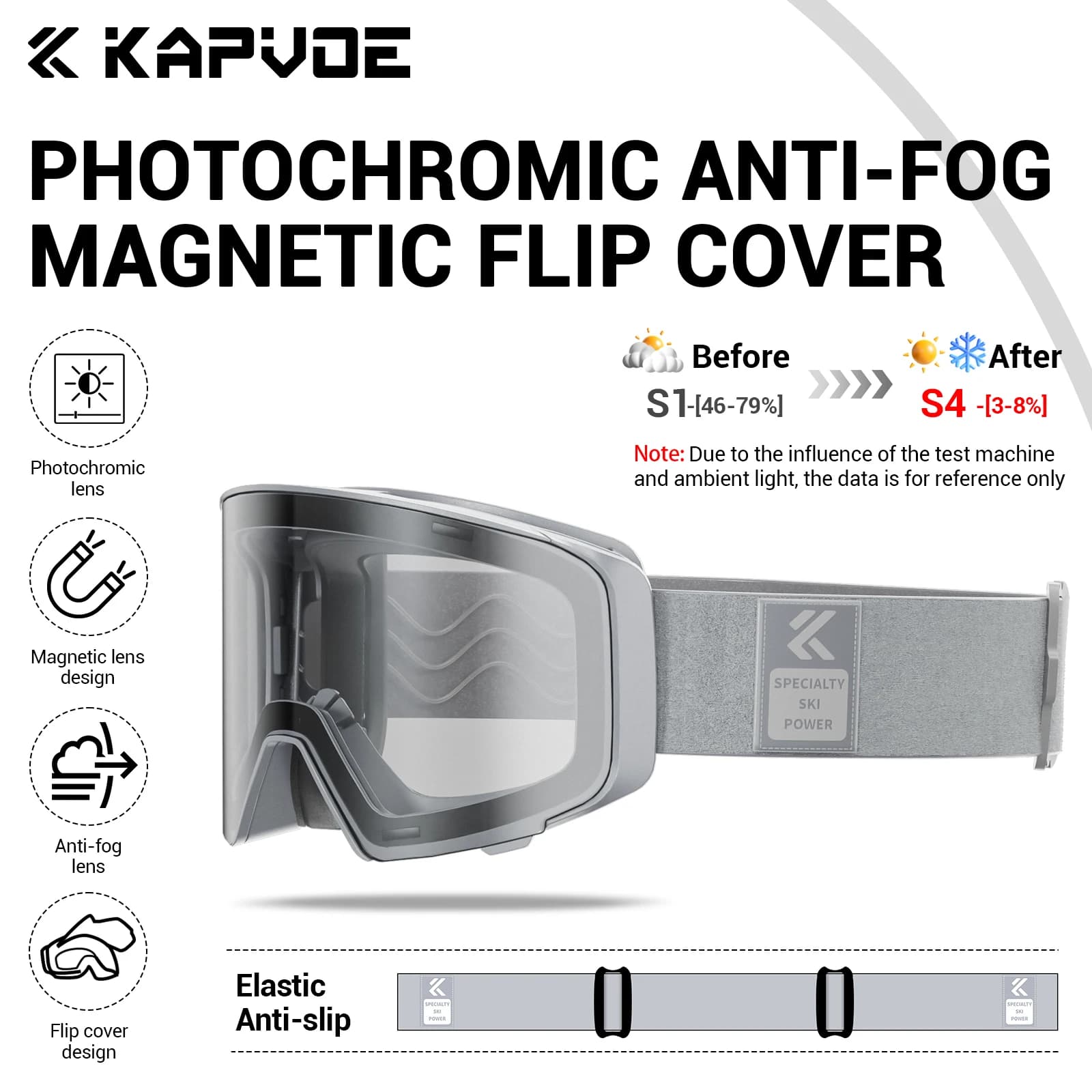 KAPVOE Nuovo Occhiali da sci invernali all'aperto colorati fotocromatici Anti-appannamento UV400 Occhiali da sci da neve magnetici per motoslitta Snowboard