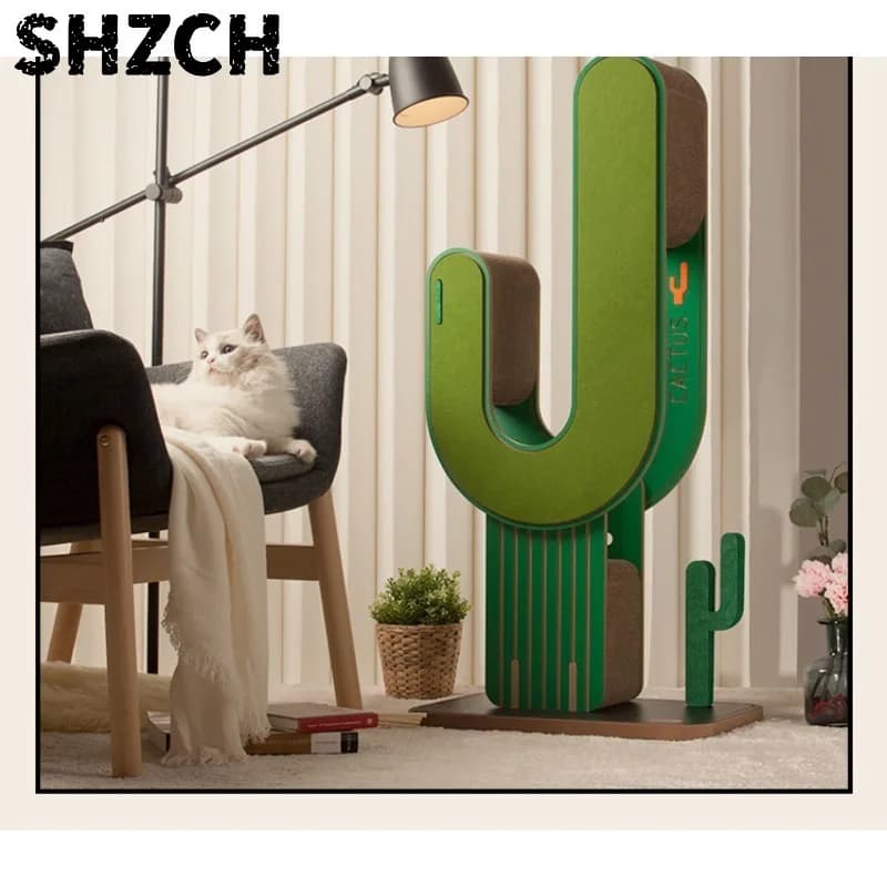 Cactus Cat Tree Cardboard Scratcher Tower Wear-Resistant Vertical No-Shed Sisal Post Condo Bed All-in-One Cat Furniture