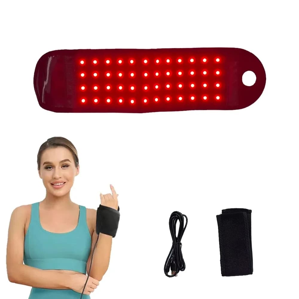 Fascia da Polso Sportiva per Terapia a Luce Rossa 660nm 850nm con 48 Lampade a Infrarossi, Supporto per la Vita, Cuscinetto Termico e Massaggiatore per Mani