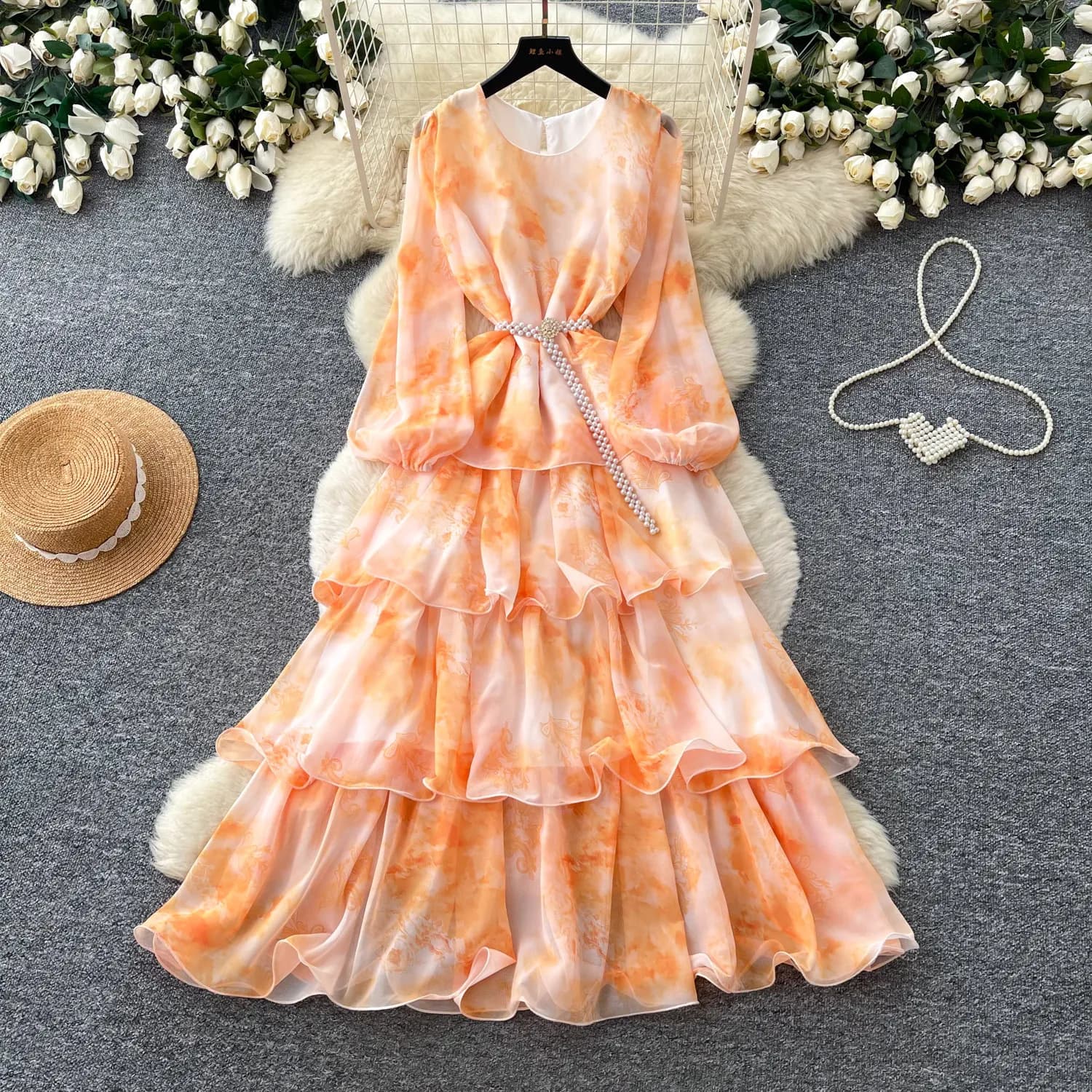 Long Dress Women Cake Dresses A Line Vestidos Y2k Streetwear Round Neck Lantern Sleeve Print Elegant Party Night Work 2026