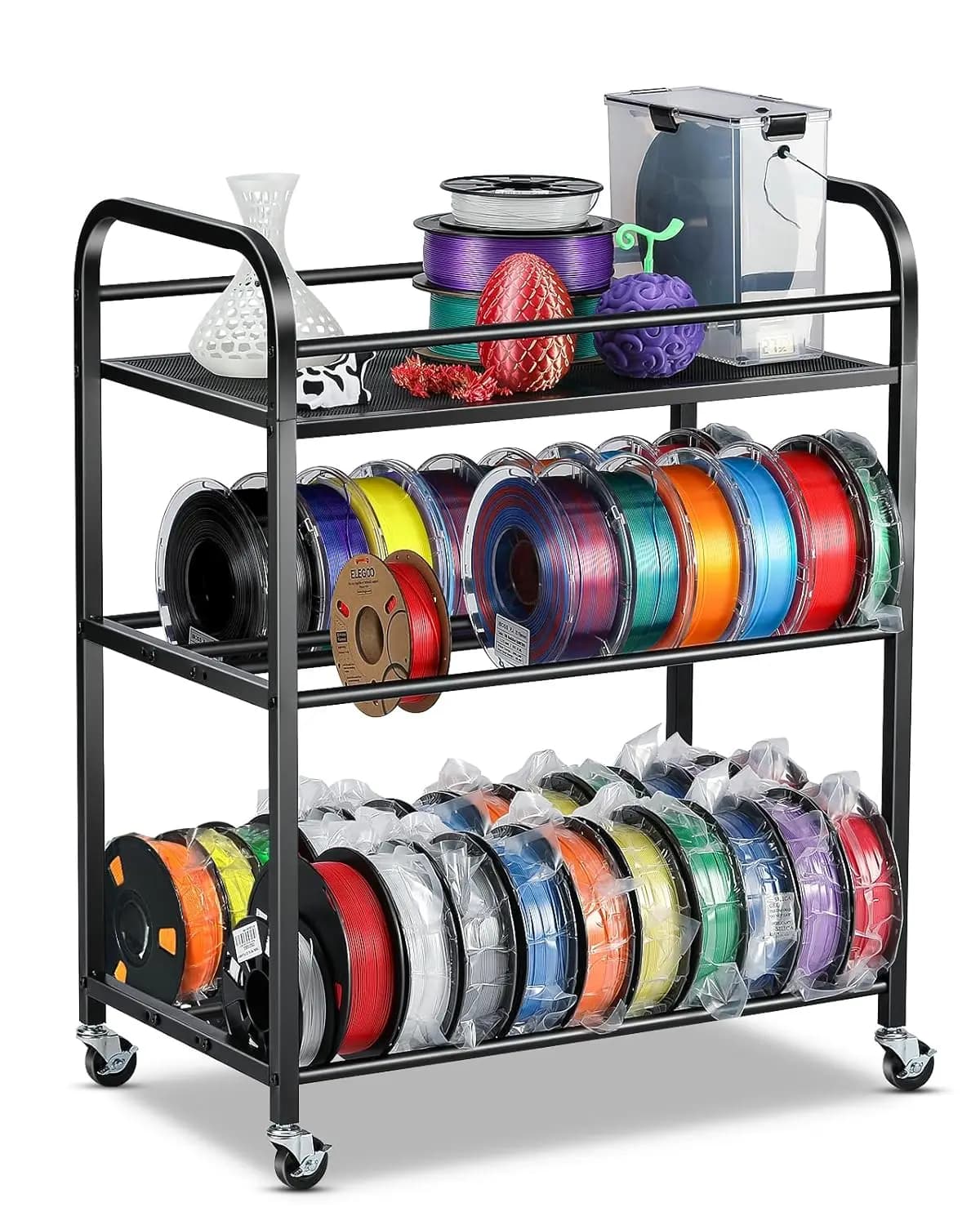 3D Printer Filament Rack - Supports for Filament Bobbins with Wheels, Metal Rack Resistant for PLA/ABS/TPU/Nylon