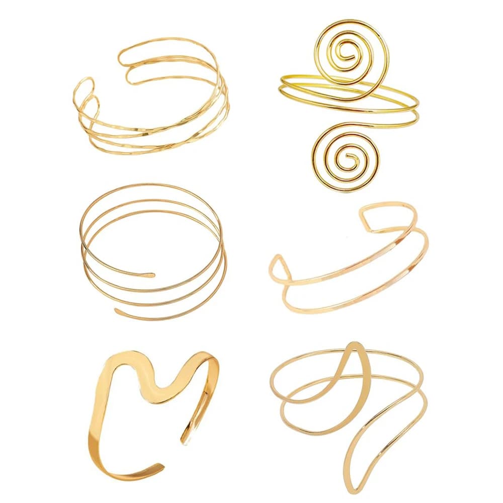 FTCY 6 Pieces Minimalist Arm Cuff for Women Upper Arm Bangle Bracelet Adjustable Armband Set Jewelry