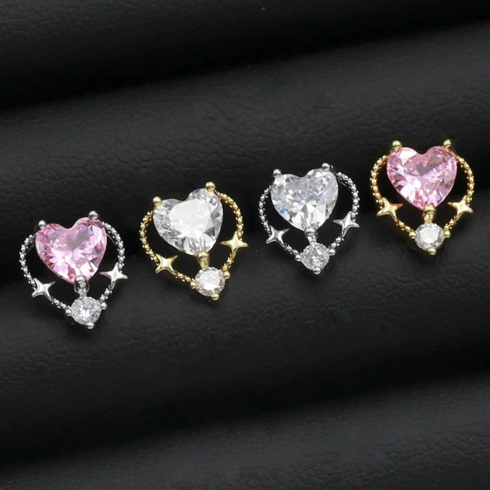 1 pz carino rosa zircone a forma di cuore orecchio cartilagine piercing orecchino donne acciaio elica vite barra stud polsino gioielli