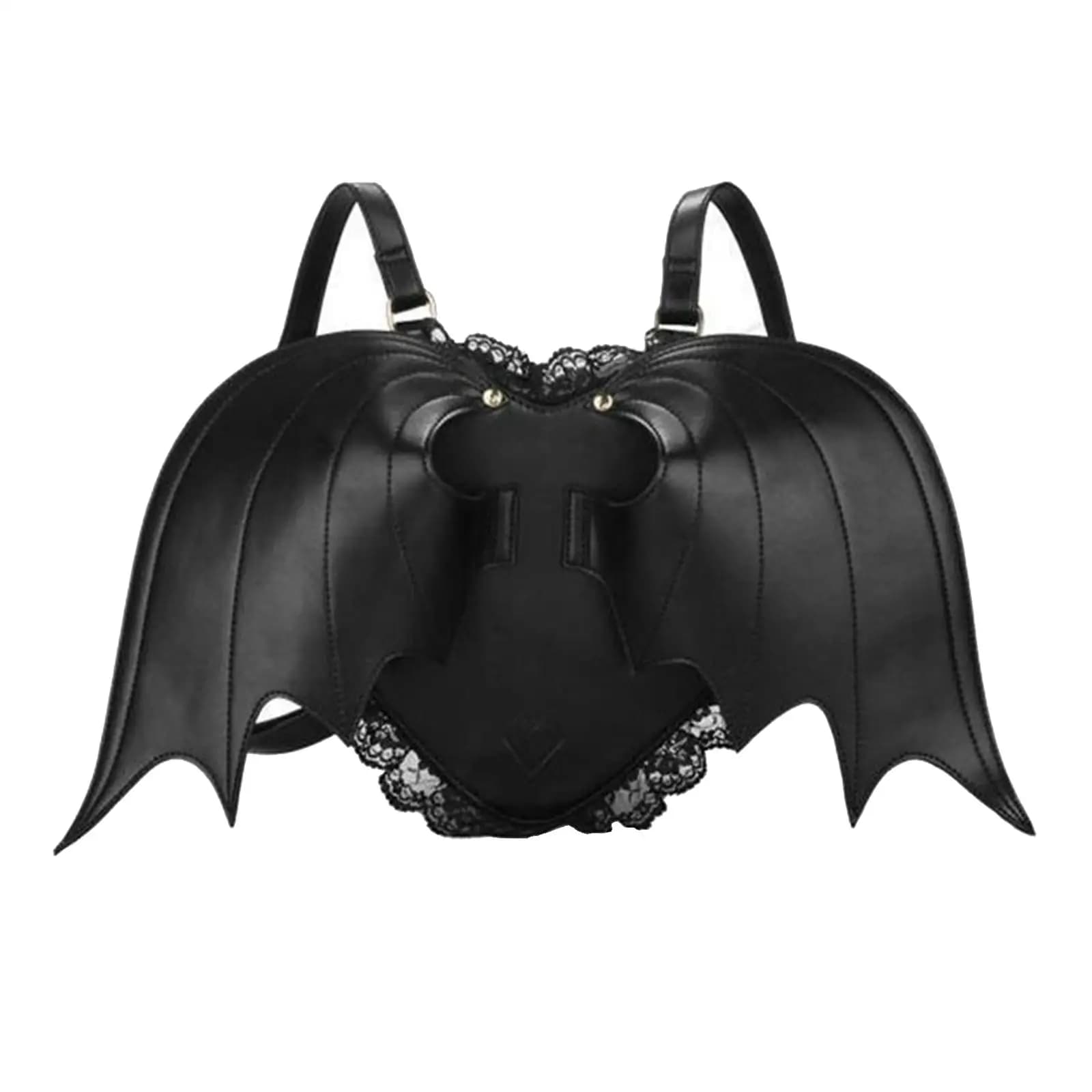 Black Bat Wings Backpack Rucksack Adjustable Shoulder Straps Stylish Lace Lolita Bag Purse Shoulder Bag Women Backpack