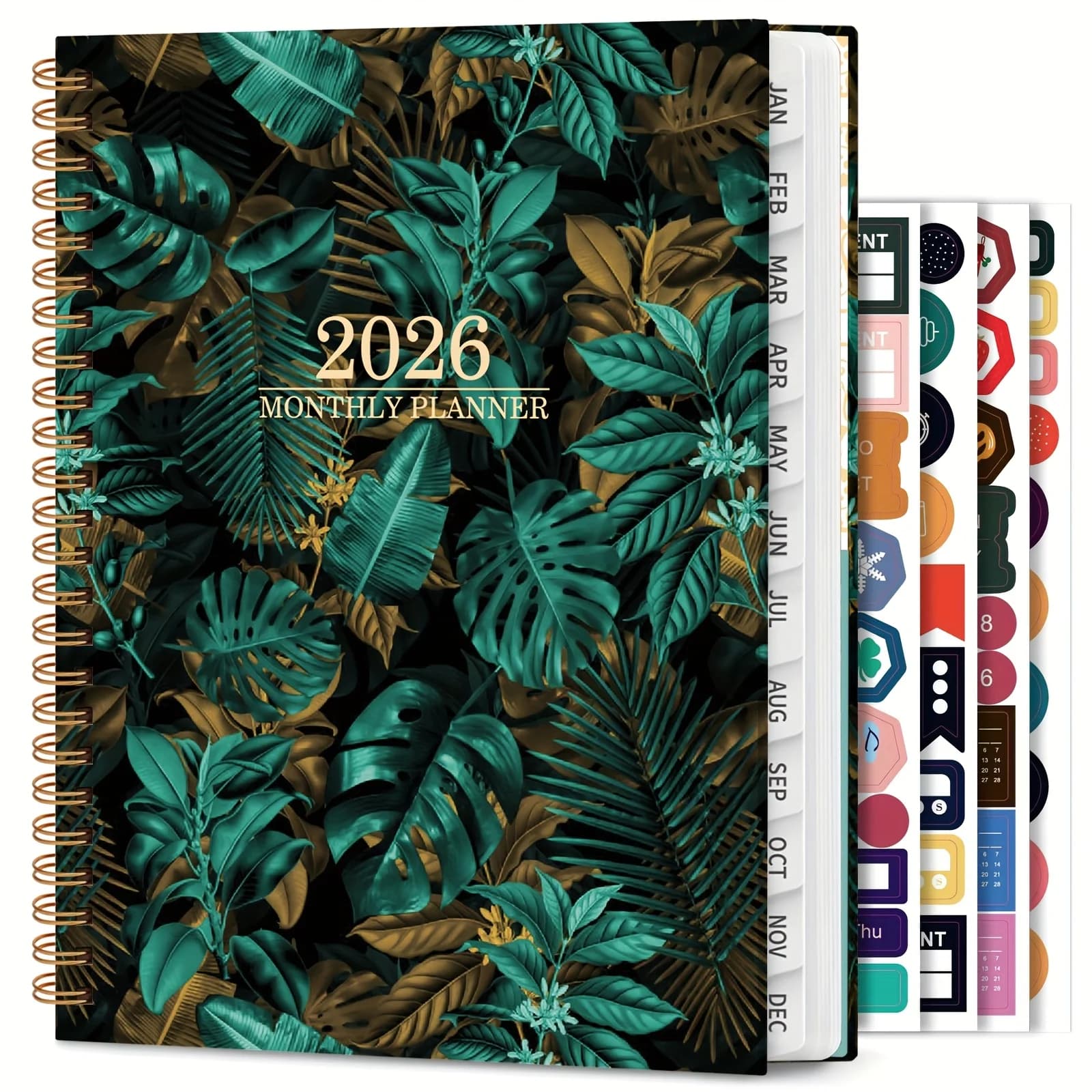 Taccuino 2026 - Calendario settimanale e mensile con adesivi, design floreale - Adatto per casa, ufficio, scuola