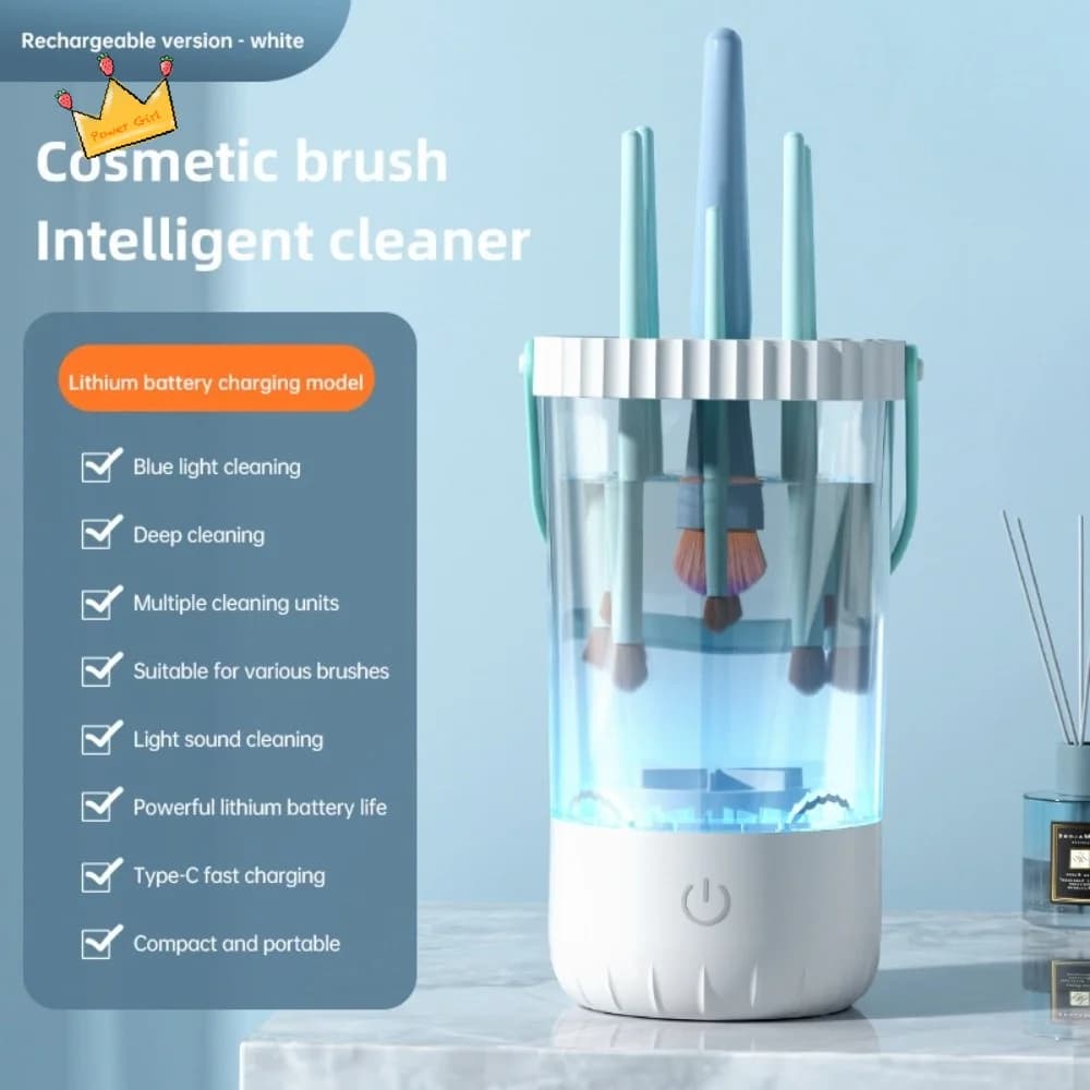 Electric Cleaner and Dryer Transparent for Makeup Brushes, Quick and Efficient Cleaning, Automatic Cleaner for Deep Cosmetic Cleaning