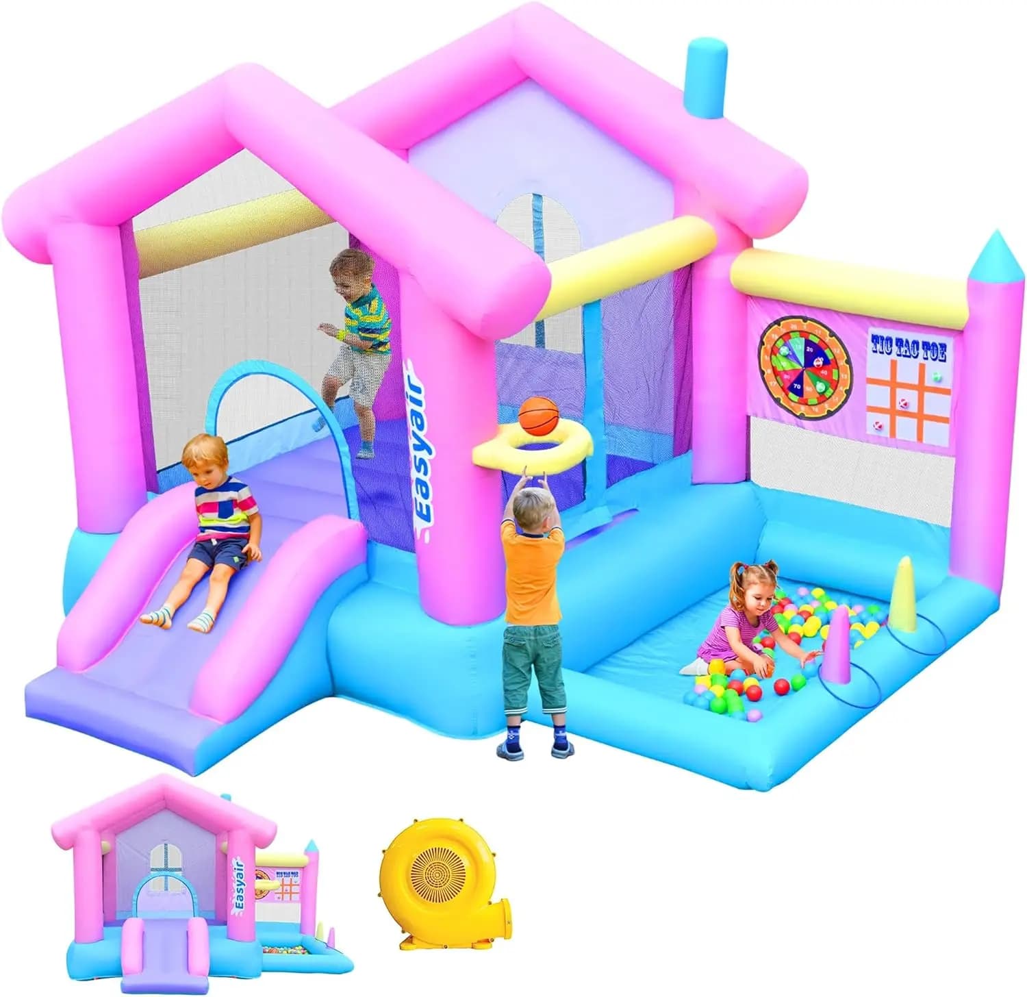 Inflatable Bounce House for Kids 3-10, 123" L x 110" Bouncy Castle, Jumping, Slide, Basketball Hoop, Ball Pits, Rings, Target Ga