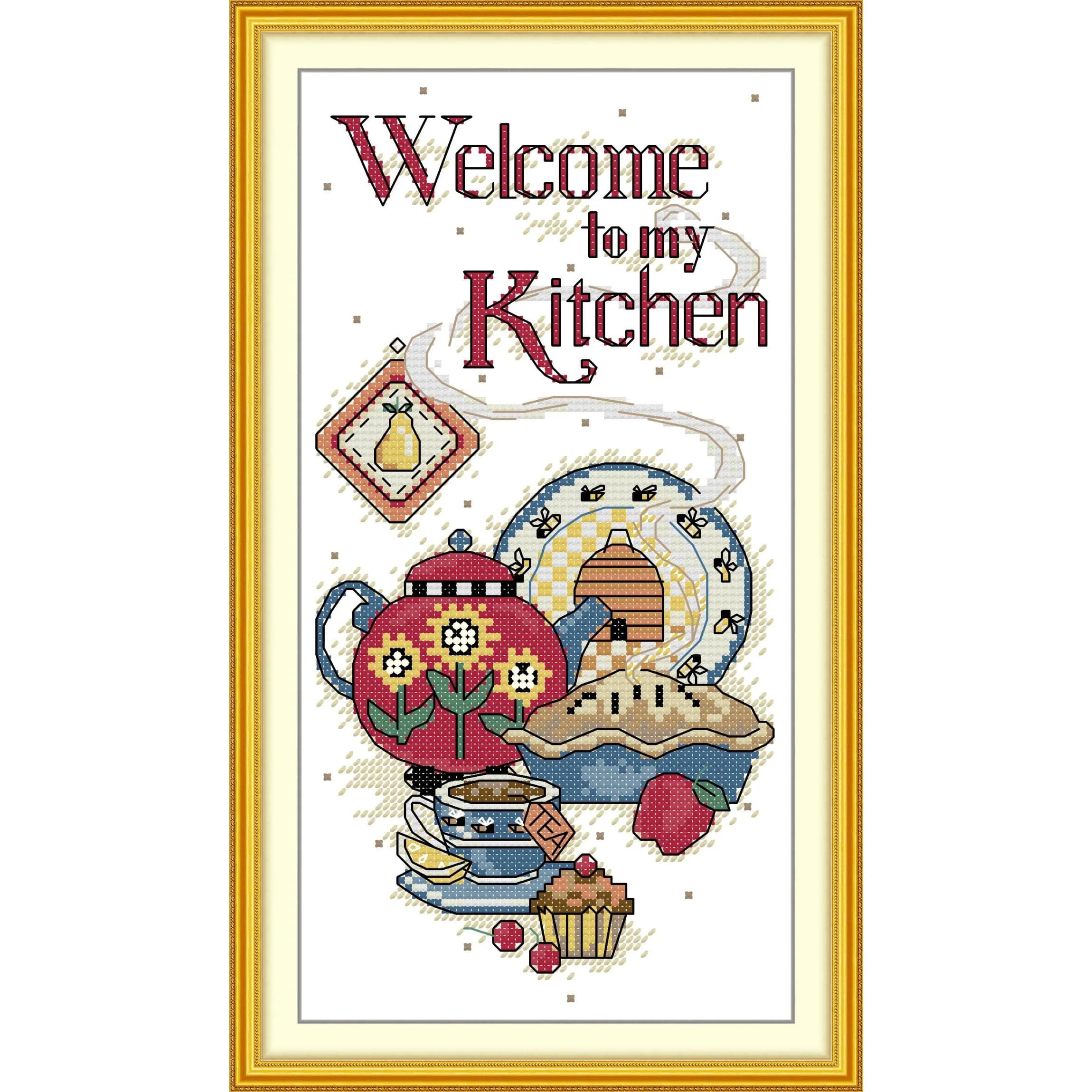 Soulgift News Pre-Printed Cross Stitch Kit, Stamped Aida Fabric with DMC Threads, Embroidery Kit - Door Flag – Kitchen