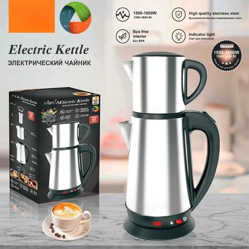 Stainless Steel Electric Kettle 0.8L+1.8L Dual Capacity Auto Off Multifunctional Water Boiler For Home Kitchen