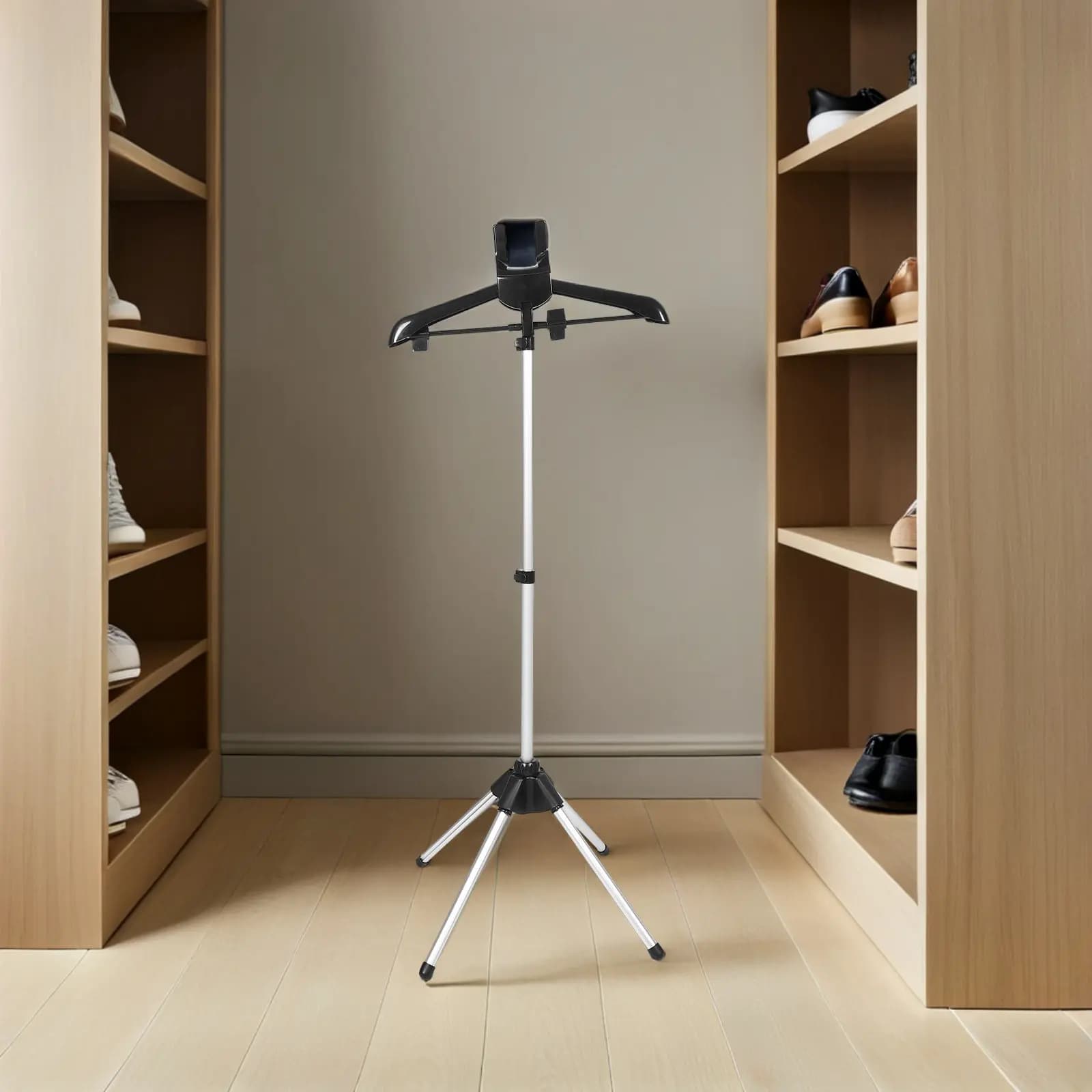 Supporto Pieghevole Regolabile in Altezza per Stiratore a Vapore Portatile, Accessorio per Stiratura Vestiti, Nero