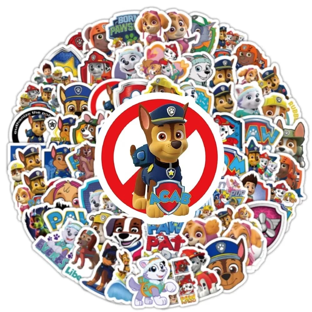 100 Pezzi Adesivi Carini PAW Patrol Anime per Decorazione Fai-da-Te, Telefono, Quaderno, Valigia, Laptop, Tazza, Frigorifero, Graffiti, Adesivi Cartoon, Giocattoli per Bambini