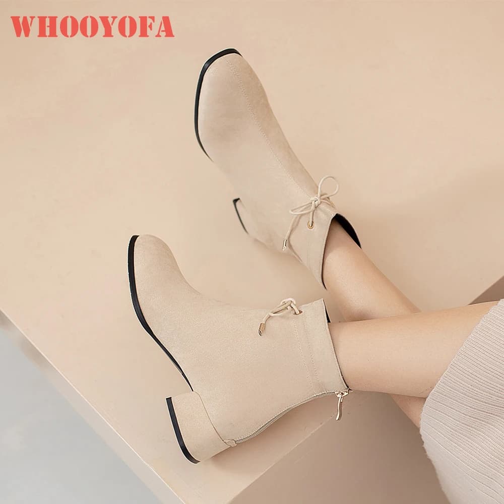 2026 Autumn Fashion Women Ankle Chelsea Boots 4CM Med Square Heel Office Lady Daily Shoes Large Small Plus Size 11 32 46 48