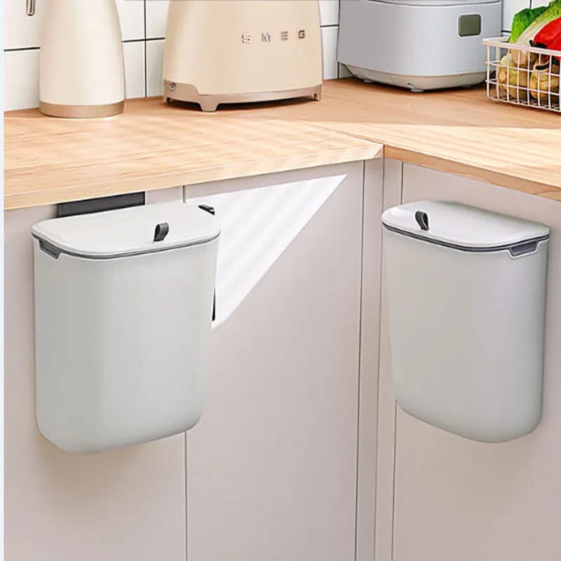 Cestino della spazzatura da cucina, porta dell'armadio, montaggio a parete, sospeso, per bagno, per uso domestico, con coperchio, cestino per rifiuti da cucina