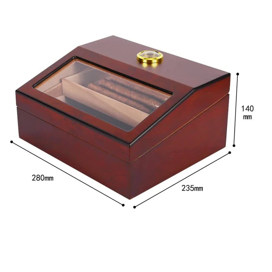 Classic Mirror Glass Window Cigar Humidor Purple Wooden Storage Box with Cedar Wood Liner Moisturizing Portable Cigar Case