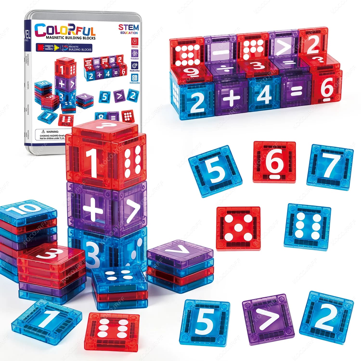 Mini Magnetic Building Block Toy Magnetic Tiles, Learning Math Addition Subtraction Multiplication and Division, Children's Gift