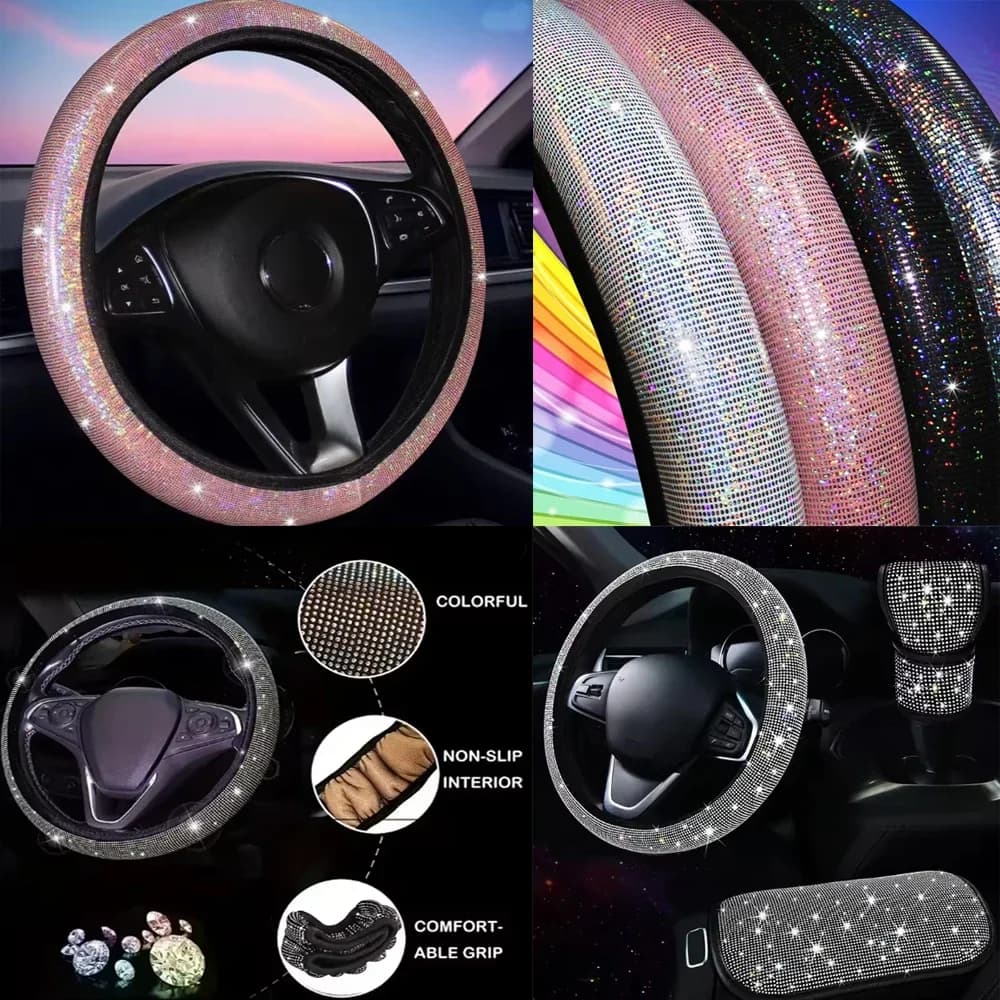 Coprivolante per auto con glitter, coprivolante con strass, protezione e decorazione per volante per Audi BMW Toyota