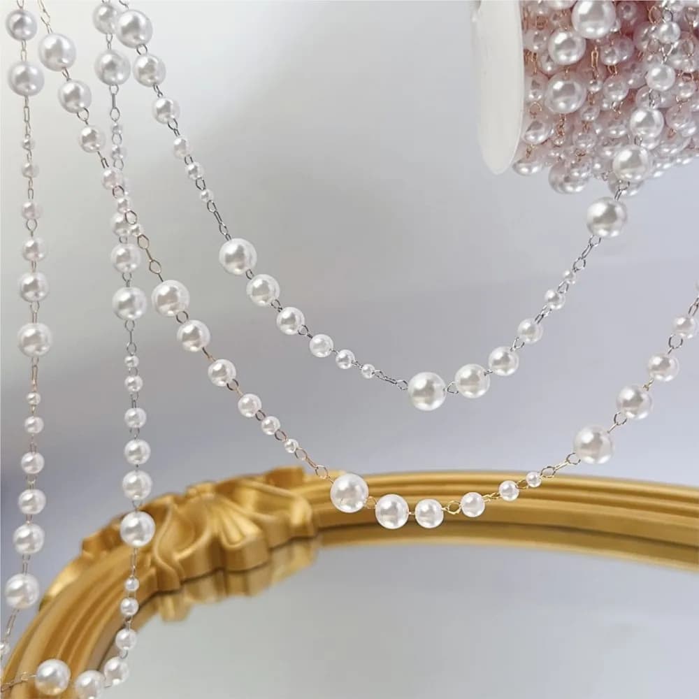 Catena in Rame con Perle Imitate da 1 Metro, Accessori per Creazione di Gioielli Fai-da-Te, Collane, Orecchini e Abbigliamento
