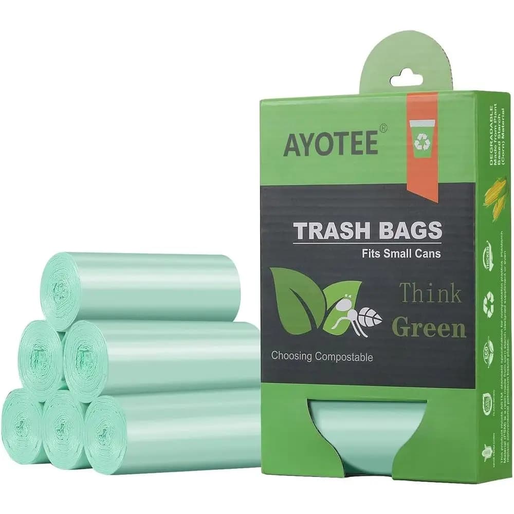 Sacchetti per Rifiuti Compostabili da 1,2 Galloni, Robusti Sacchi per Cestini di Rifiuti da Cucina e Bagno, 5L, Verdi