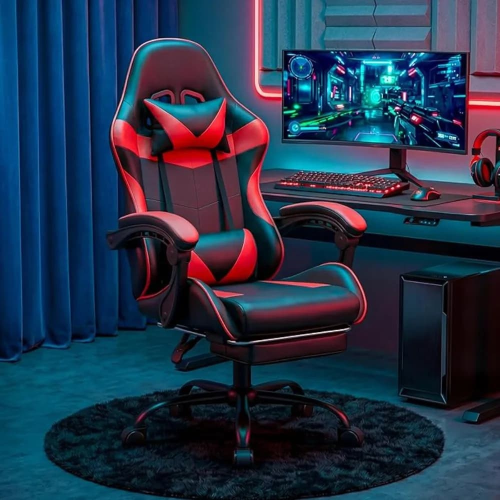 Gaming Chair, Ergonomic Computer Chair with Footrest and Lumbar Support, Height Adjustable Office Chair with 360° Swivel Seat and Headrest