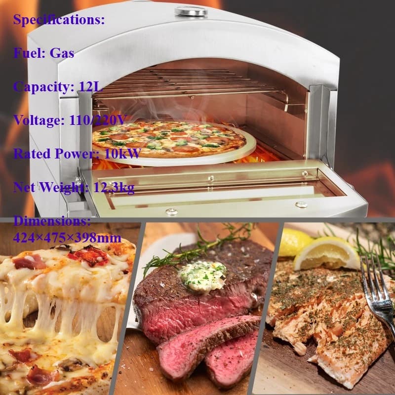 Portable Gas Pizza Oven 14 Inch Stainless Steel Double Deck with Stone for Outdoor Home