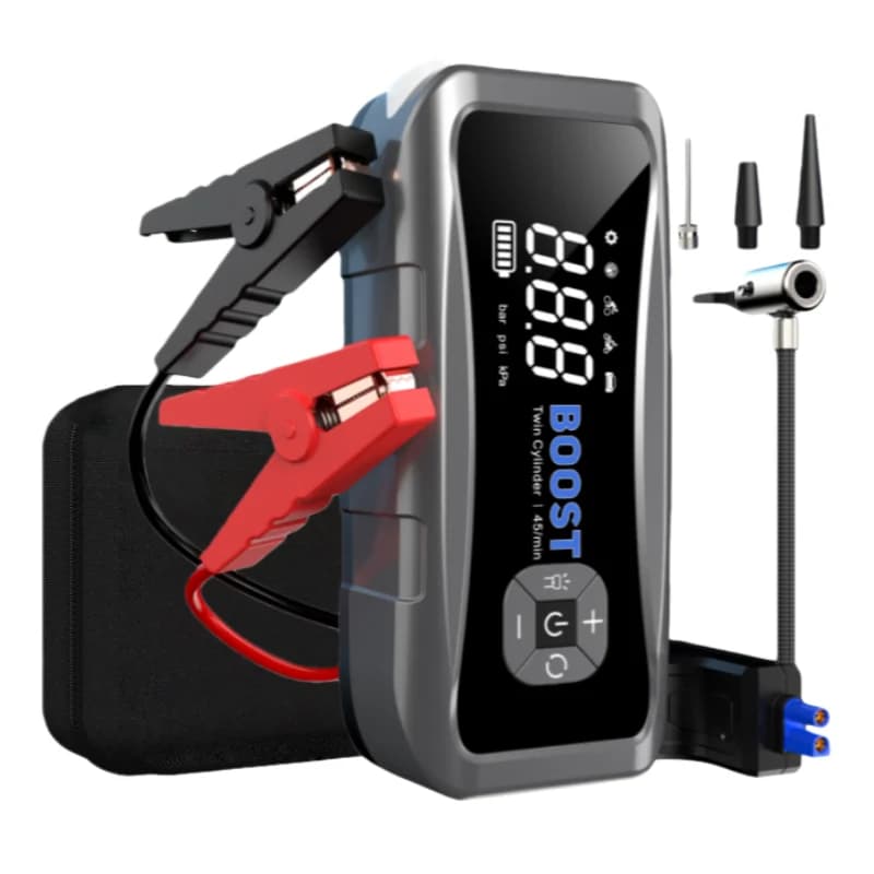 Avviatore di Emergenza per Auto 14000 mAh e Gonfiatore Pneumatici 12V con Luce LED, Powerbank e Compressore