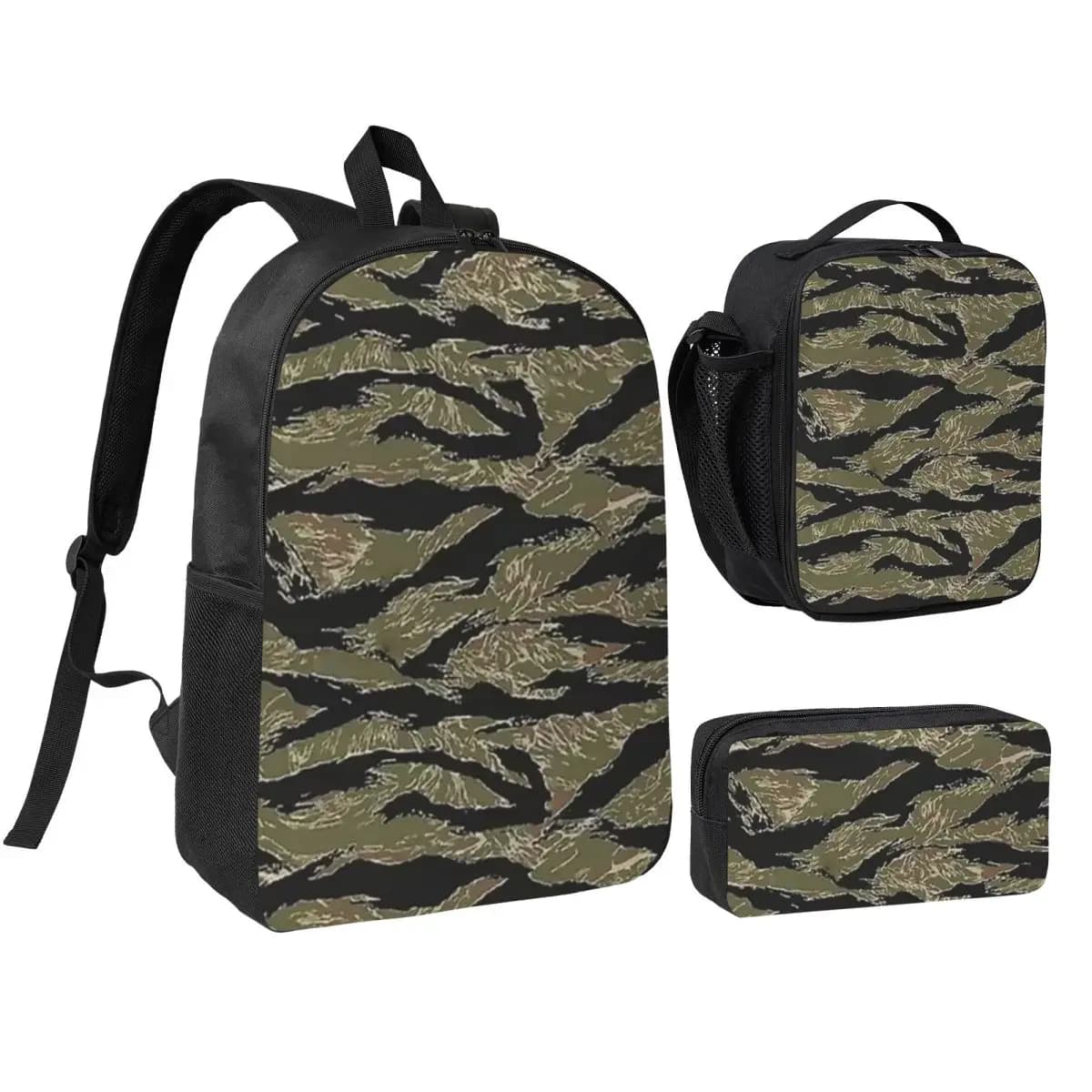 Zaino mimetico US Army Tiger Stripe per ragazzi e ragazze, borsa per libri, borsa da scuola, borse a tracolla, 3 pezzi, borsa termica per il pranzo, astuccio per matite