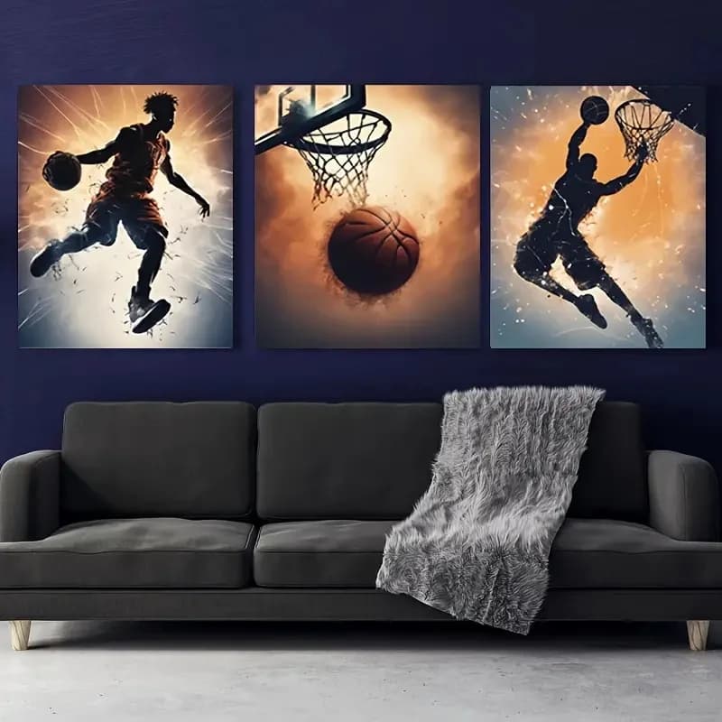 3 pezzi Basket Wall Art Pose Stampa su tela Poster Basket Sport Art Decor Soggiorno Dormitorio Decor Regalo per fidanzati