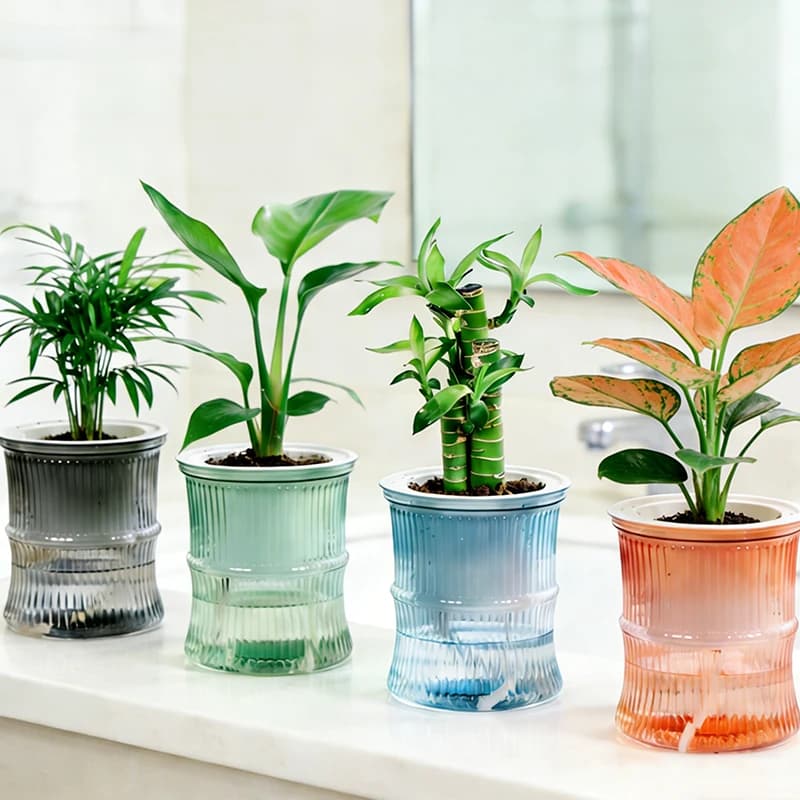 Colorful Lazy Hydroponic Flower Pot Bamboo-shaped Self-watering Flowerpot Transparent Double Layer Plastic Office Decoration