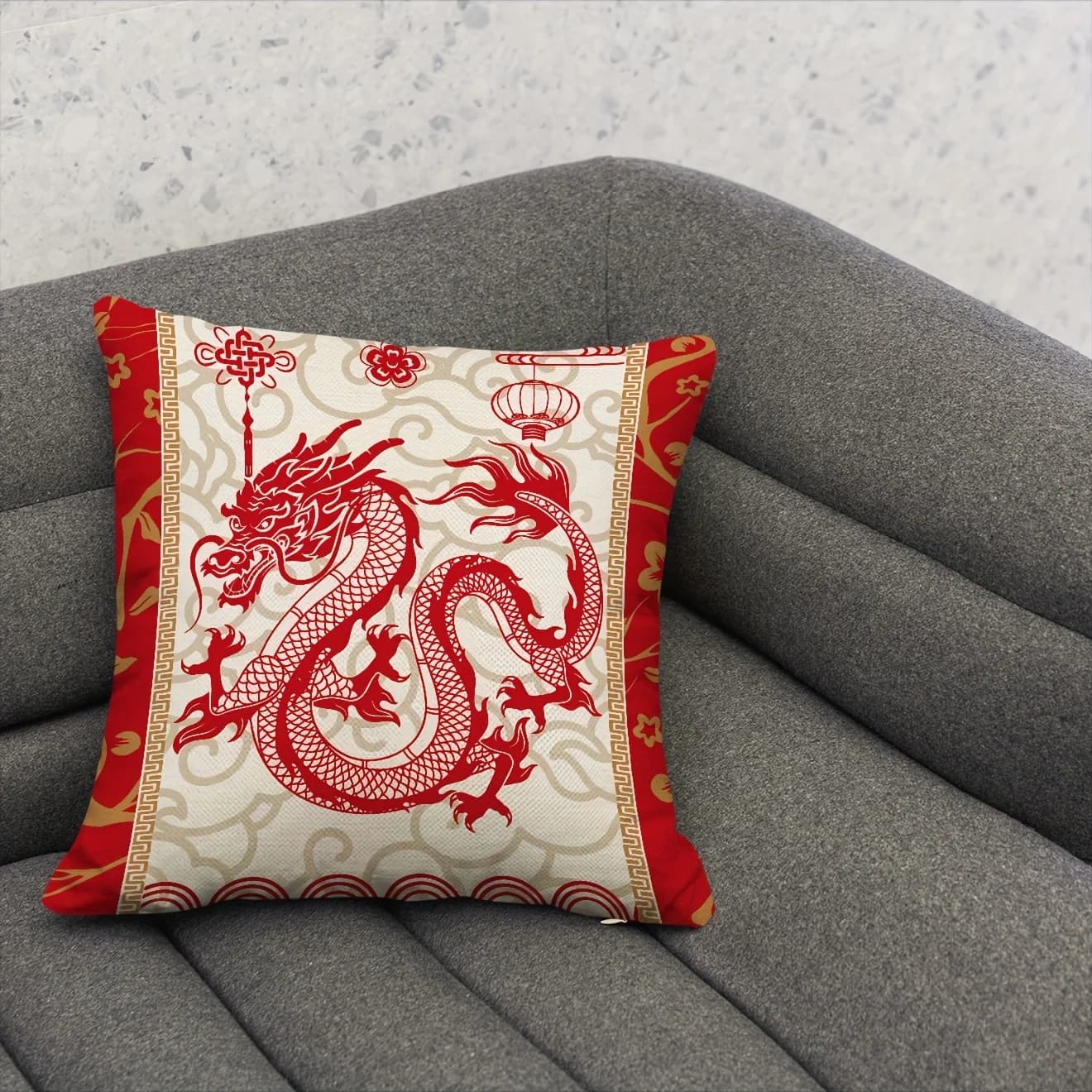 1Pc fodera per cuscino drago zodiaco cinese Festival di primavera inverno rosso cinese capodanno decorazione per feste fodera per cuscino