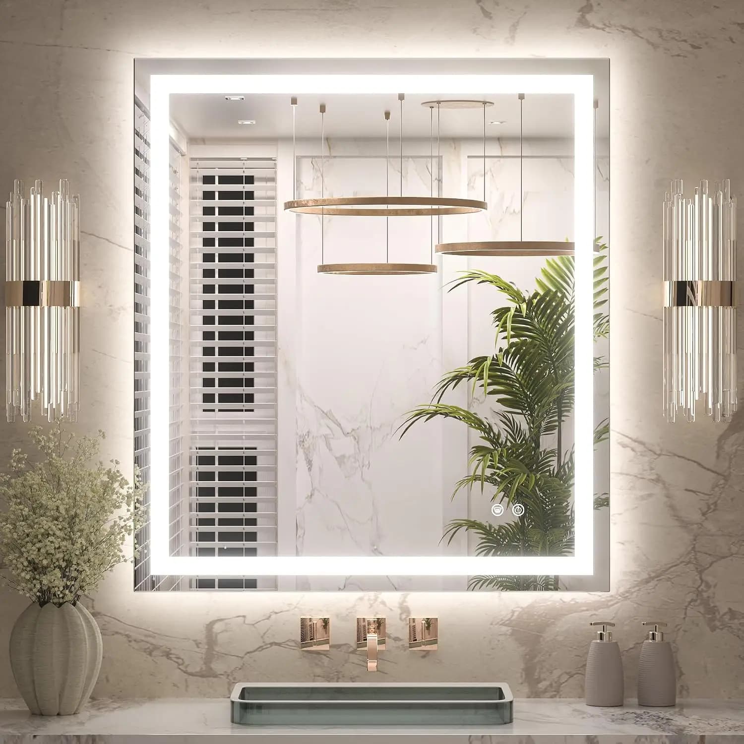32X36 Inch LED Bathroom Mirror Lights Frontlit Backlit HD Tempered Glass 3 Color Temperature Stepless Dimmable Lighting Fast Saf