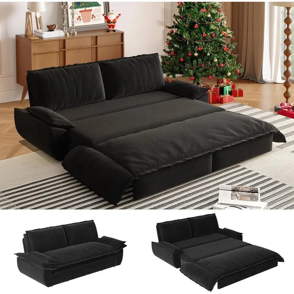 70" Pull Out Soa Bed Queen Size, 3 in 1 Convertible Sleeper Couch Bed, Velvet Loveseat uton Soa with 2 Sot Pillows, Chaise Loung