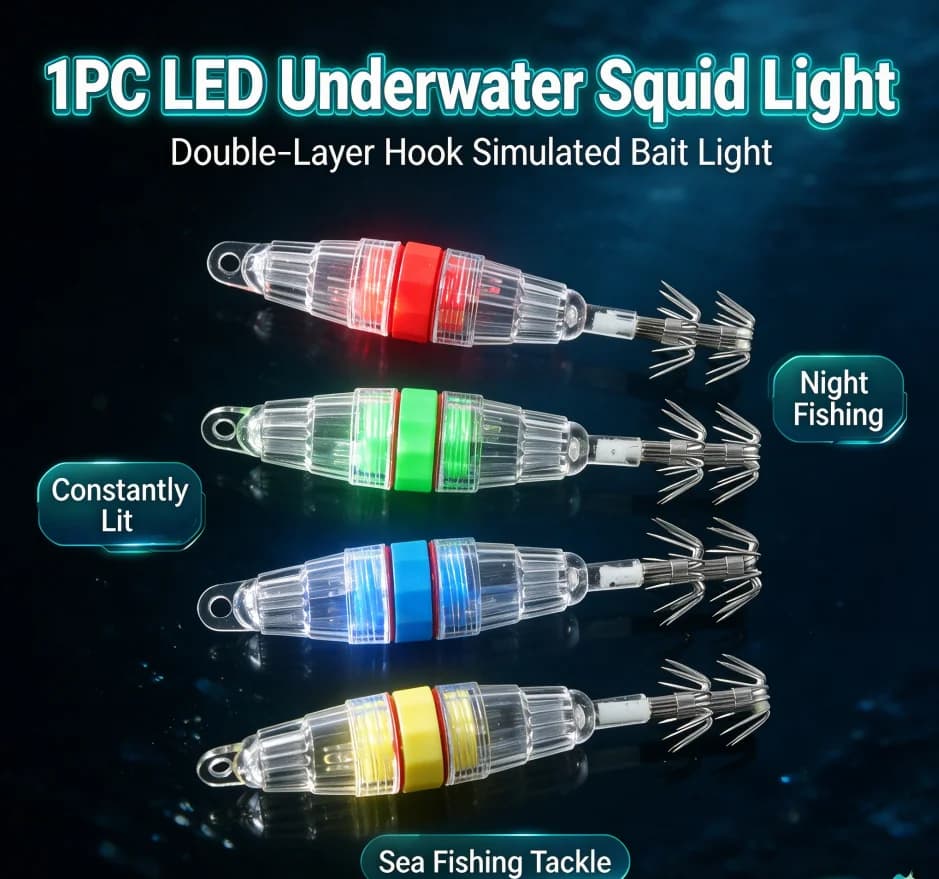 Hot Sale 1PCS LED Underwater Squid Light Lure with Double Hooks Constantly Glowing Night Sea Fishing Octopus Bait Tackle