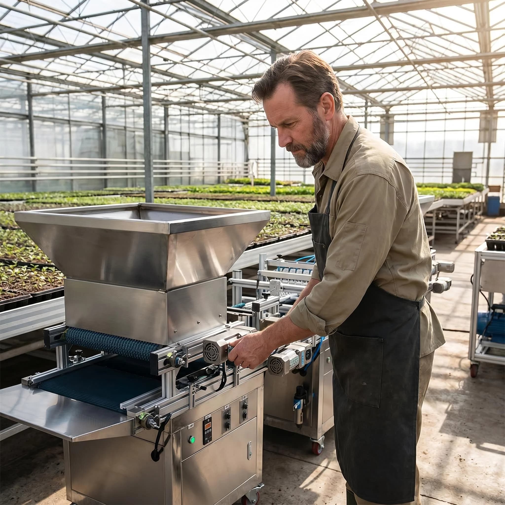 Commercial Seedling Tray Planting Machine, Automatic Roller-Type Seedling Tray Seeder, Suitable for Seedling Trays of Flowers, Fruits, Vegetables, and Tobacco Seeds