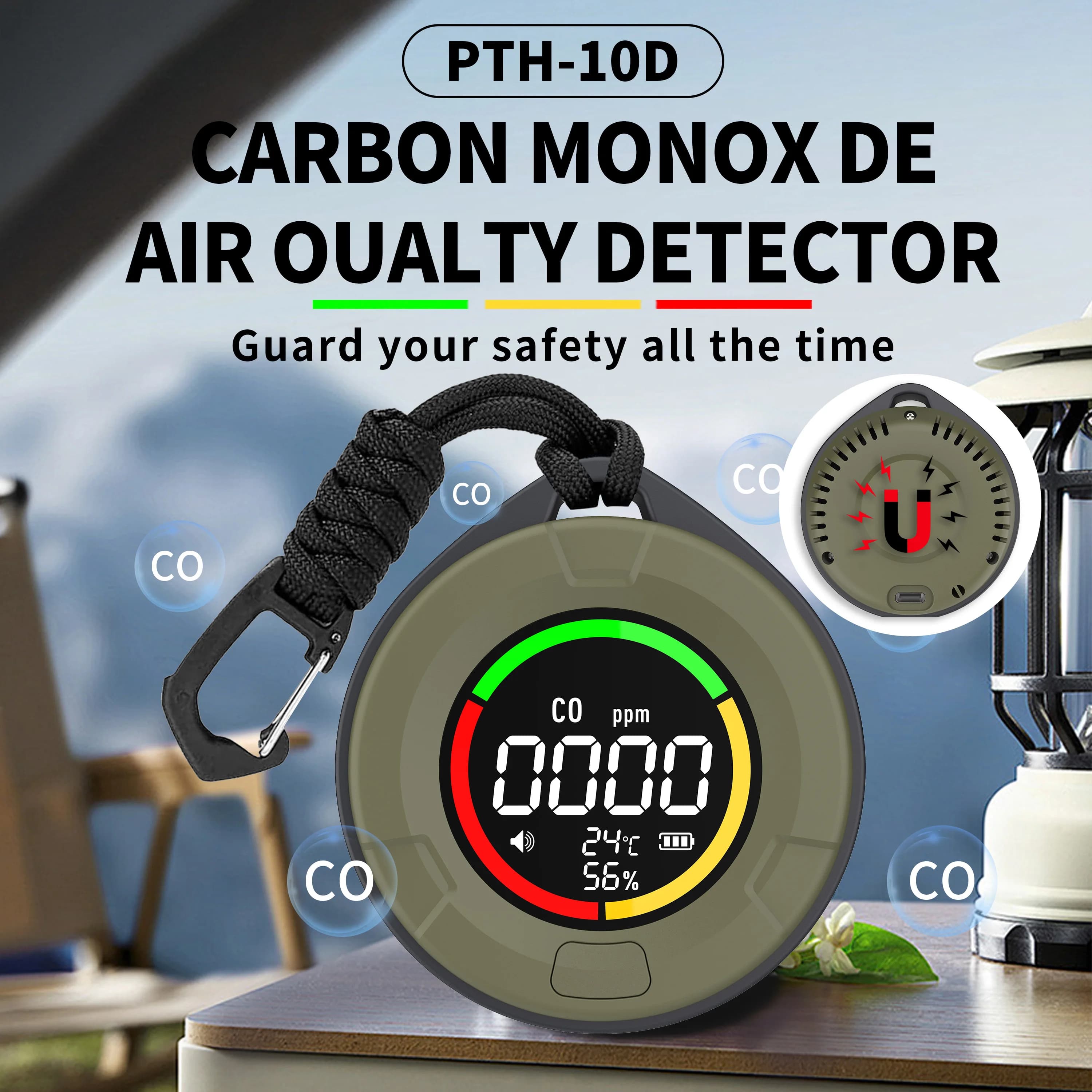 Rilevatori di Monossido di Carbonio Portatili 4-in-1 Protmex, Mini Monitor per Monossido e Anidride Carbonica con Fissaggio Magnetico