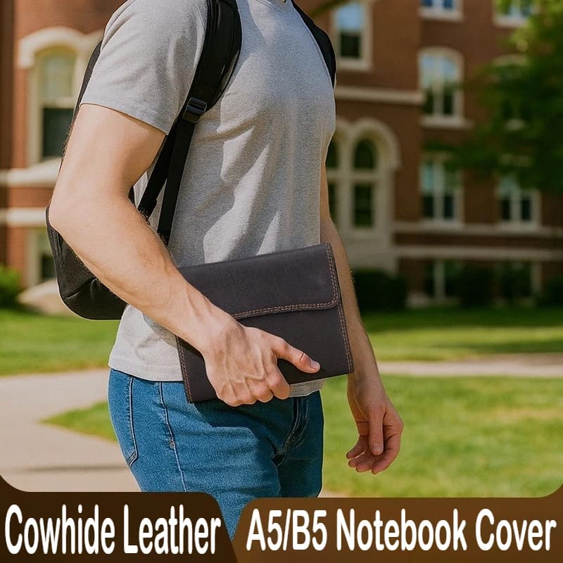 Full Grain Coffee Leather A5/B5 Notebook Cover Handmade Flip Design Vintage Office Journal Protector Stationery School Supplies