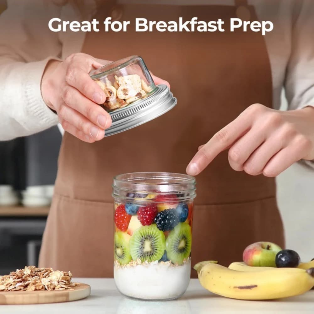 Contenitore Portatile 2-in-1 per Overnight Oats con Coperchio, per Yogurt, Gelatine, Spezie e Legumi - Ideale per la Conservazione Domestica